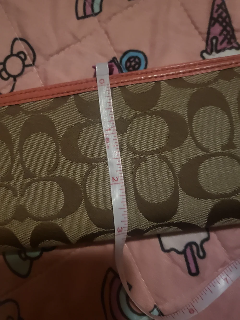 Coach Checkbook cover brown pink peach